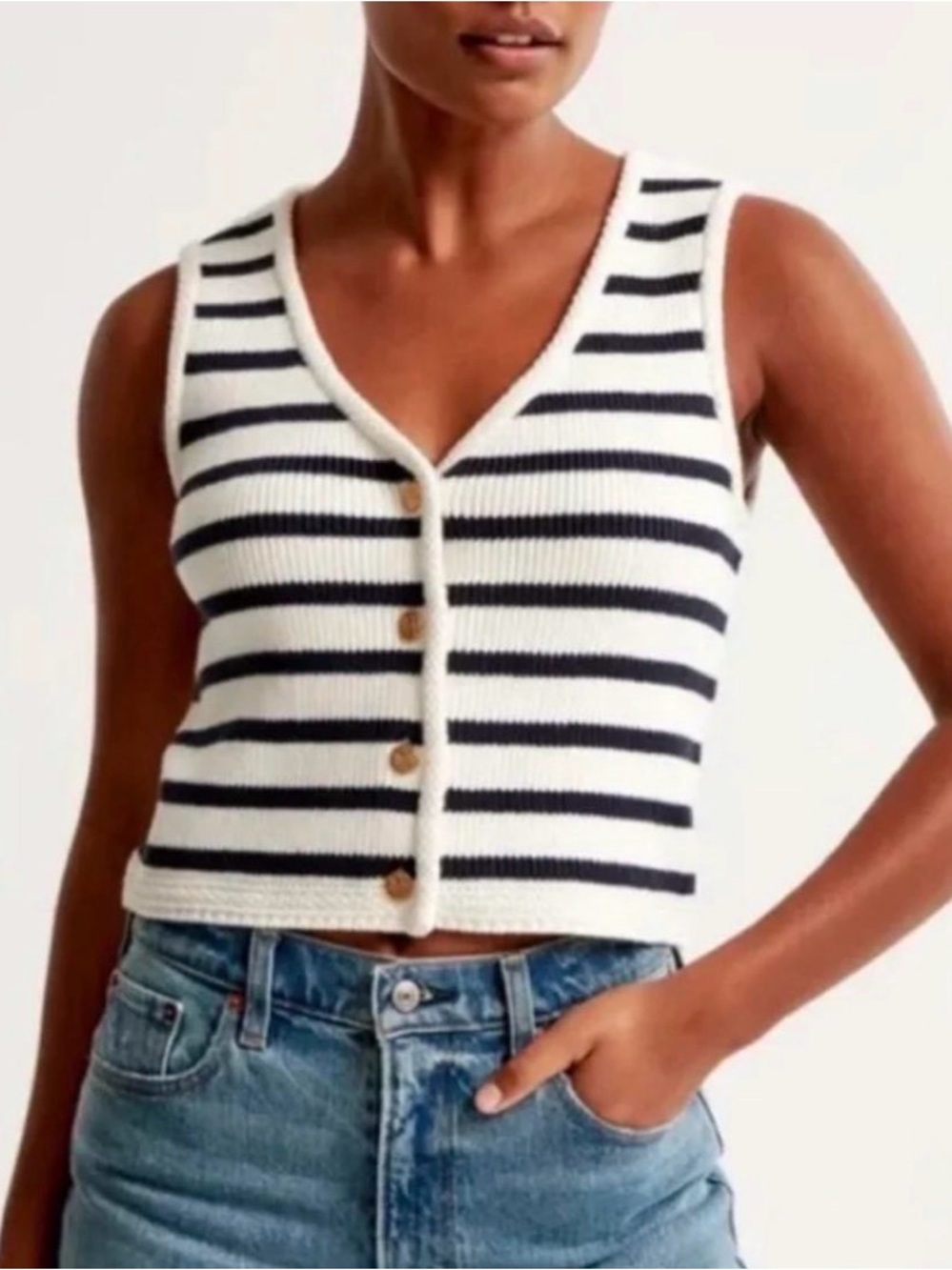 Abercrombie & Fitch White and Navy Striped Knit Vest